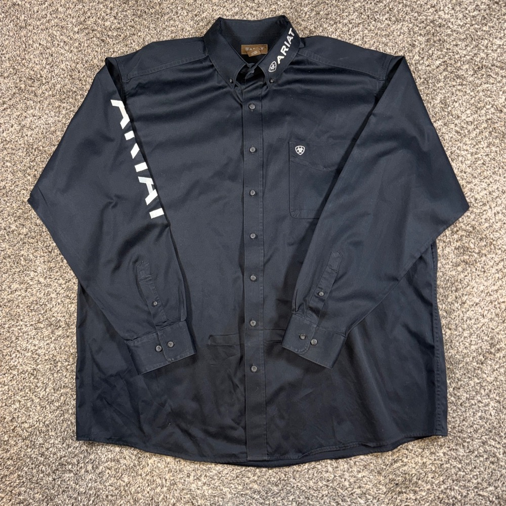 Ariat Mens XXL Black Logo Long Sleeve Western Button Down Dress Shirt Cotton